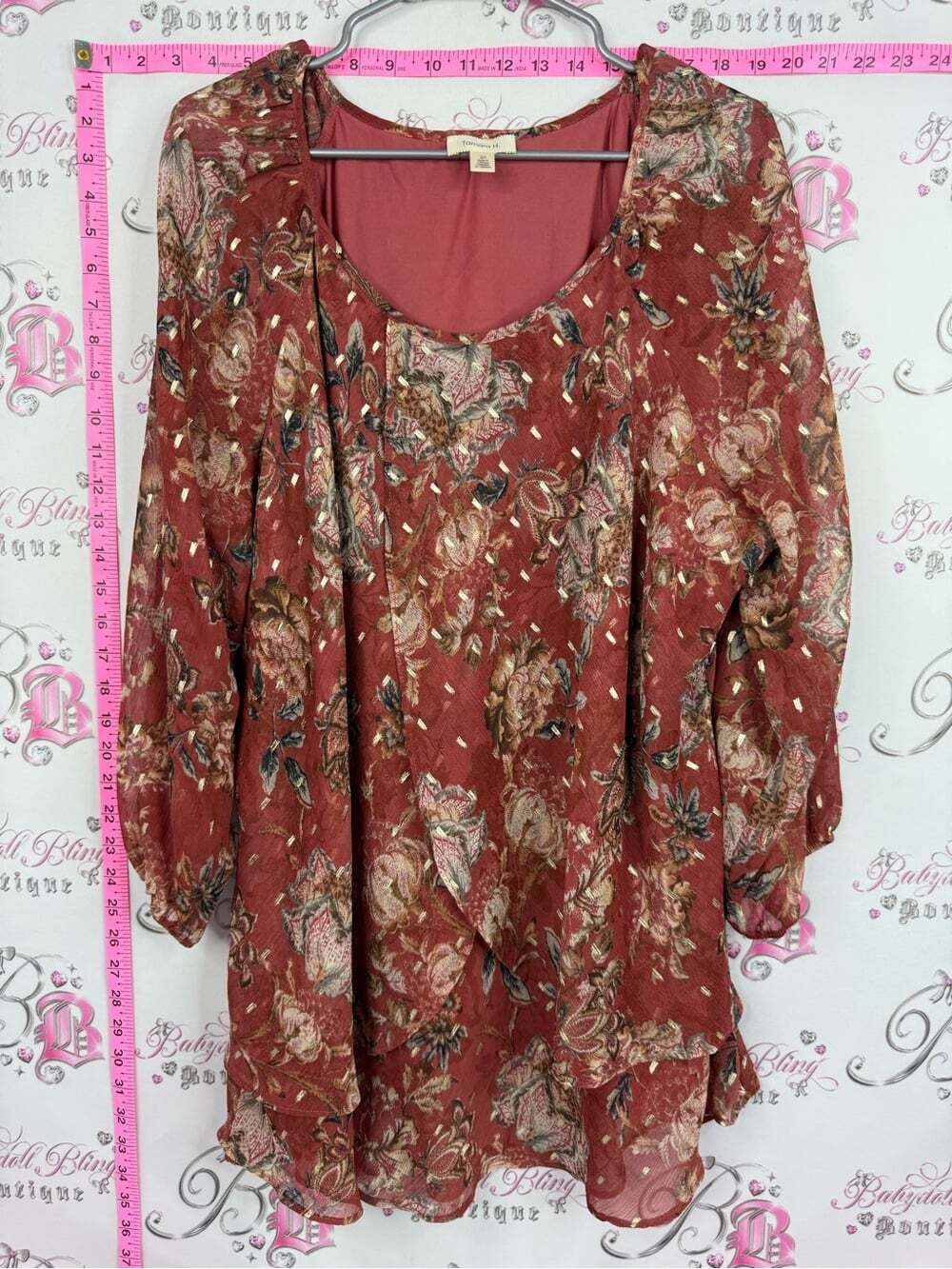 Tamara H Blouse Floral Scoop-Neck Tunic Top - Rust Floral